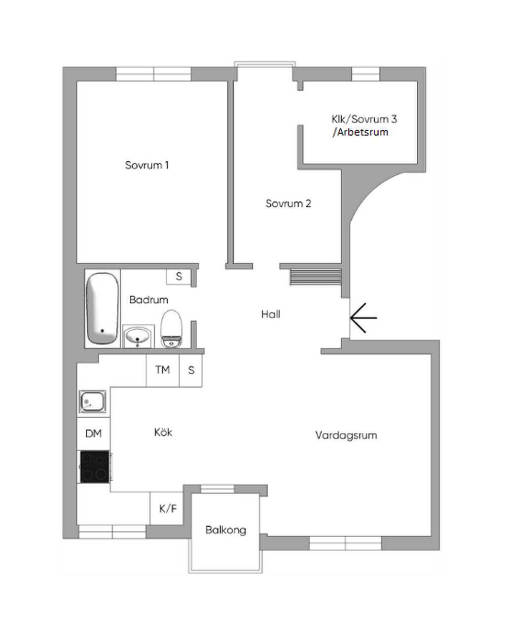 Alternativ planlösning, dock behövs godkännande av styrelsen/föreningen  innan eventuell renovering/ombyggnation 