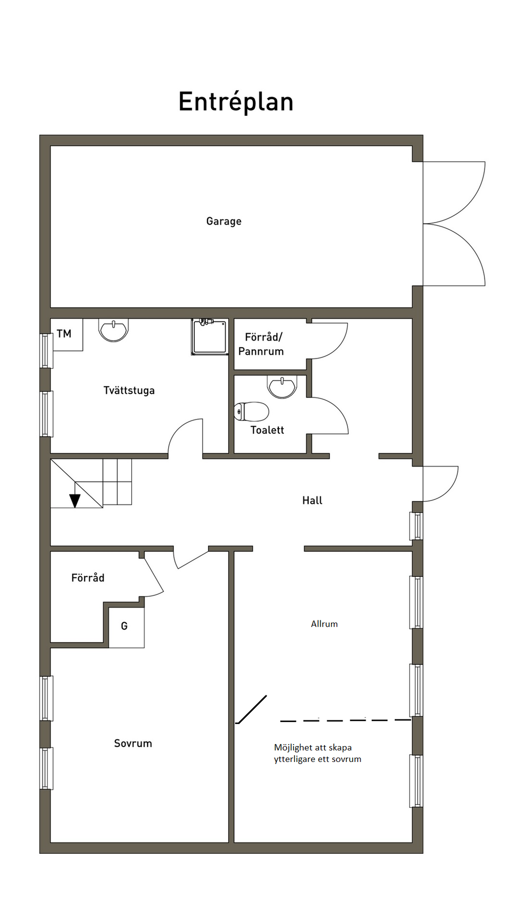 Möjlig planritning med extra sovrum