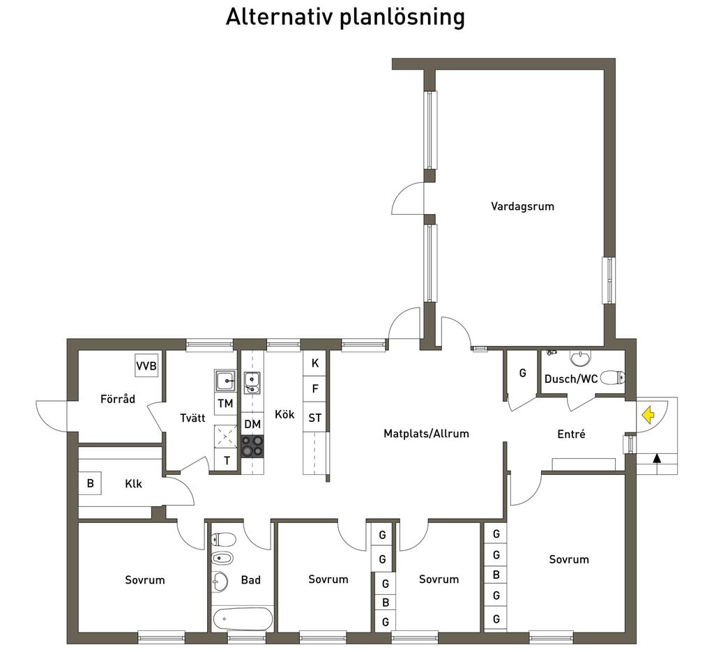 Alternativ planlösning med fler sovrum