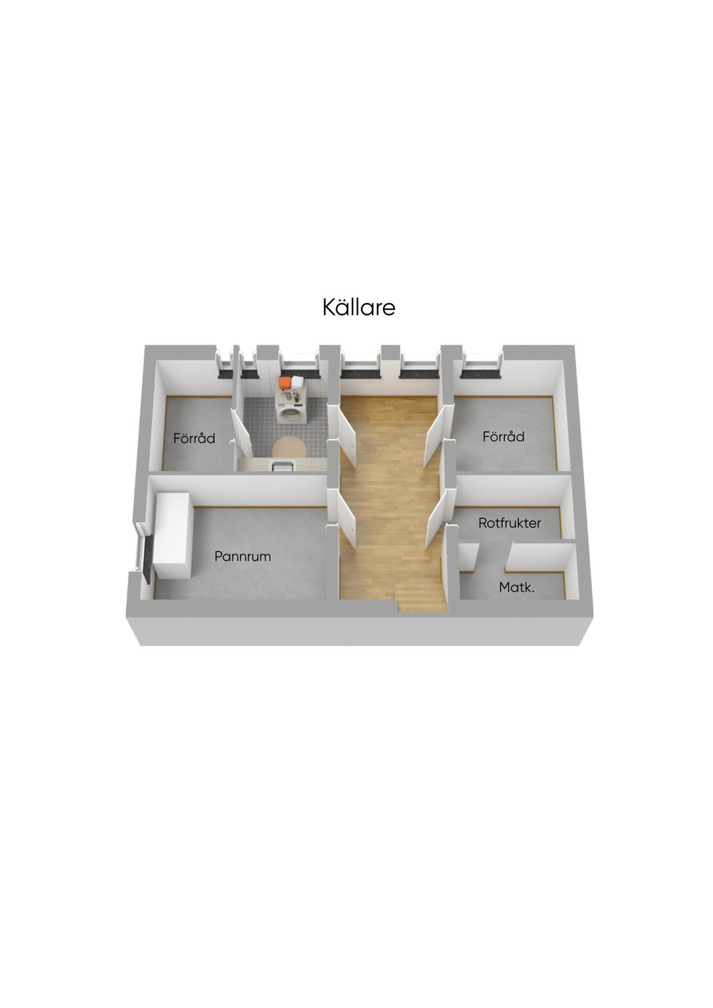 Planlösning källarplan 3D