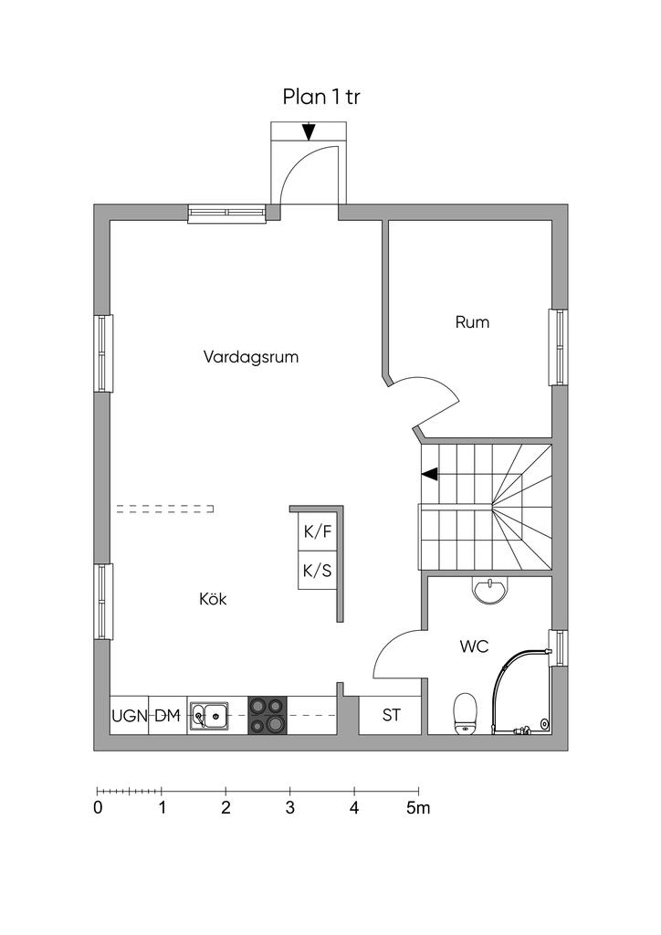 Övre plan, alternativ planlösning med ytterligare ett sovrum