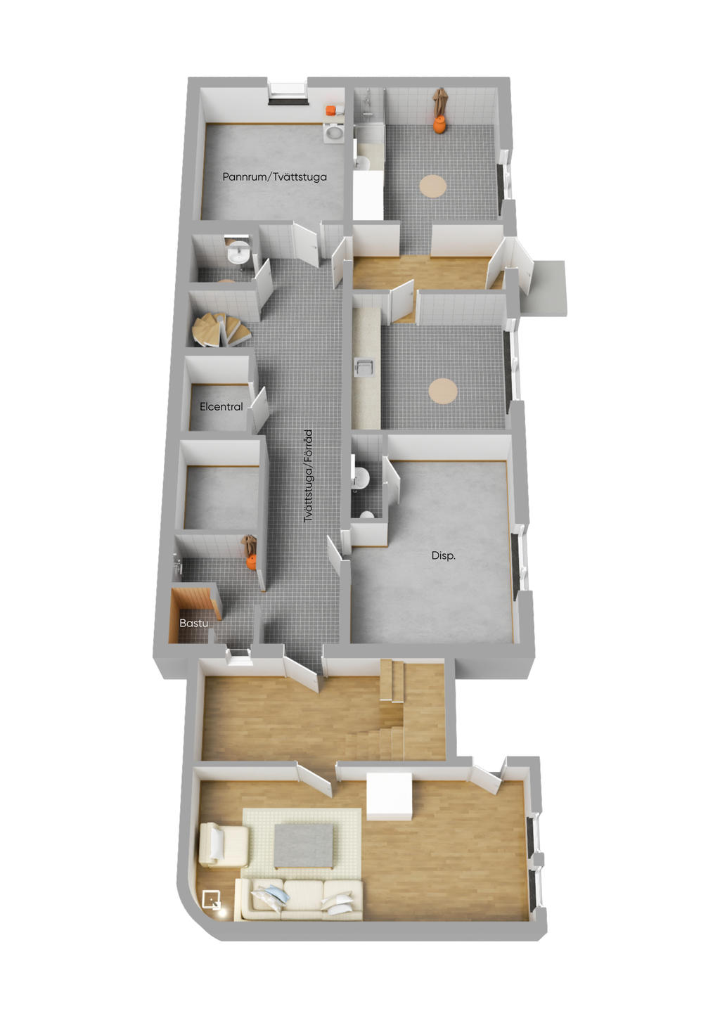 Planlösning nedre plan 3D