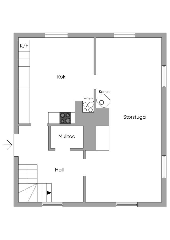 Entréplan. Vänligen notera att viss avvikelse kan finnas. 