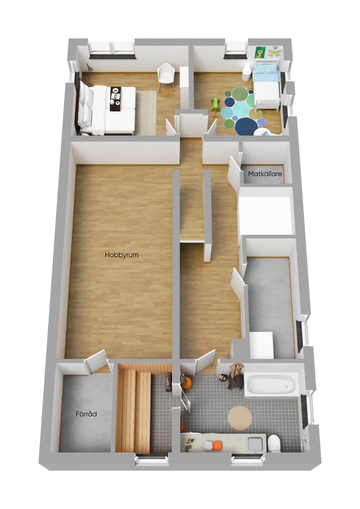 Planlösning källarplan 3D