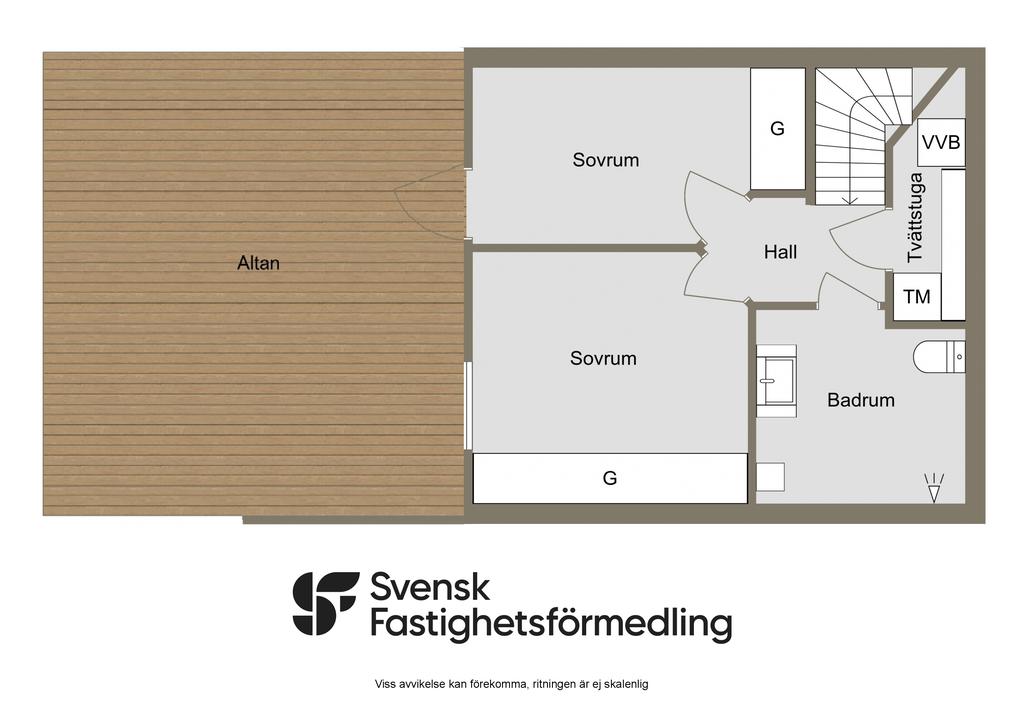 Alternativ planlösning med två sovrum på nedre plan