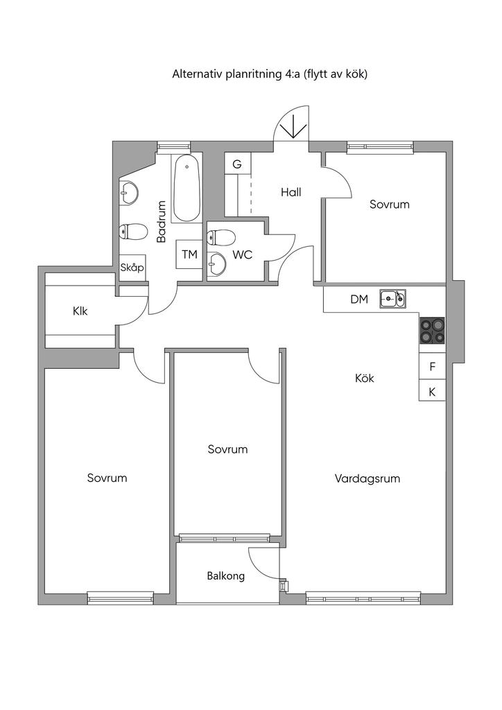 Alternativ planritning 4:a (flytt av kök)