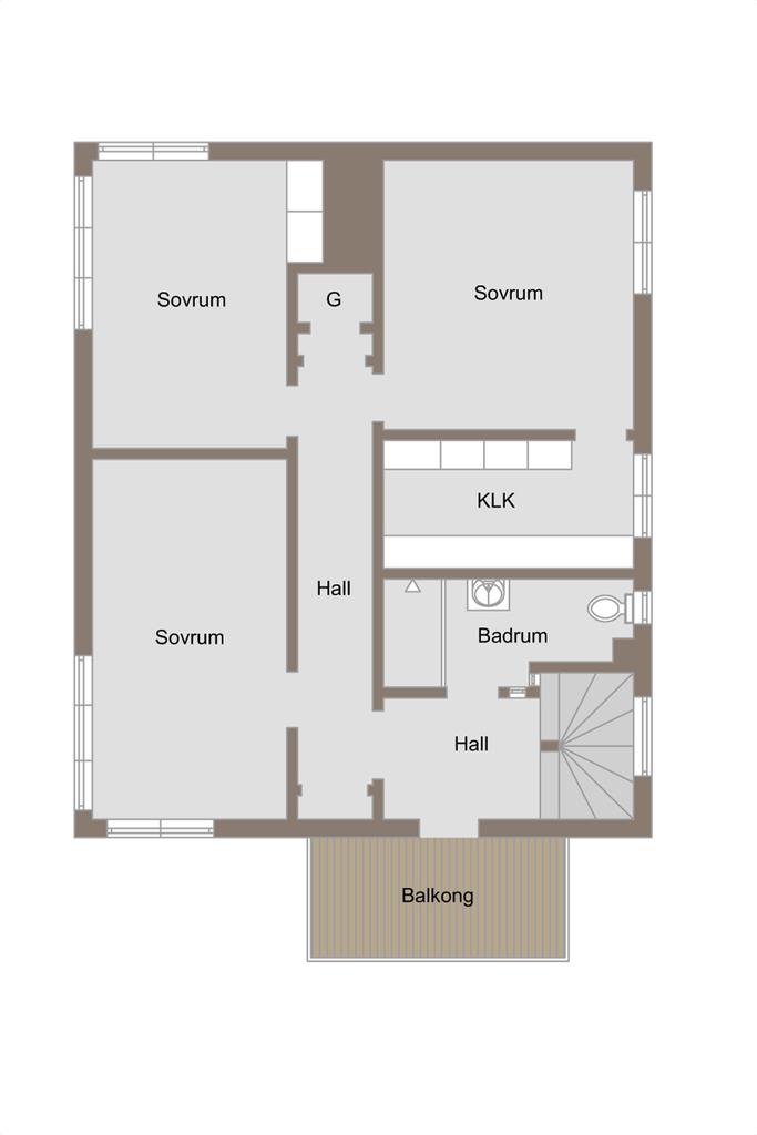 Planritning övervåningen.