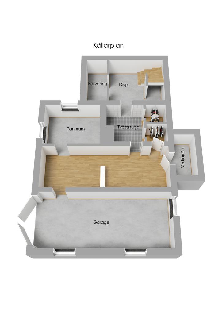 Planlösning källarplan 3D