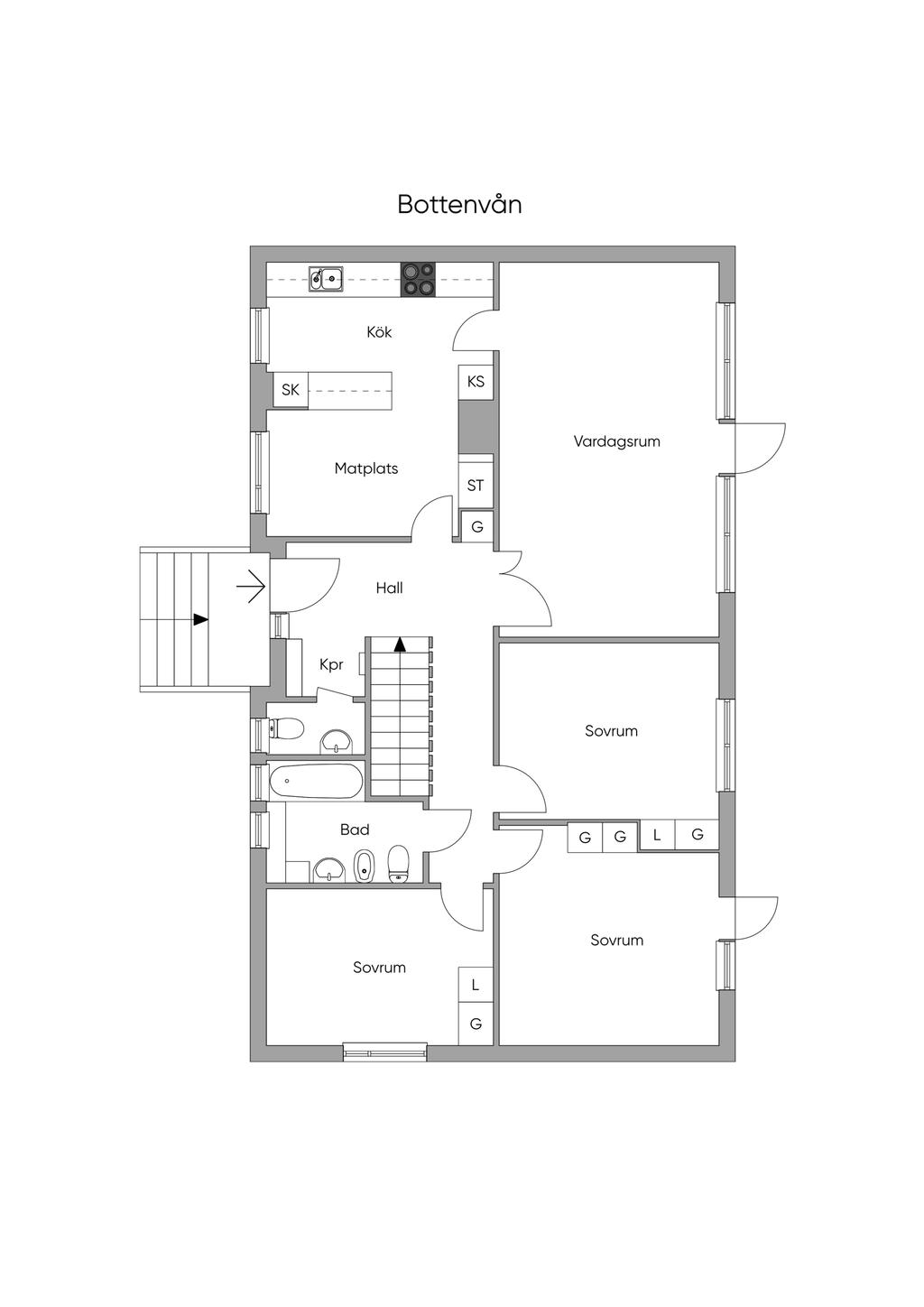 Planlösning. Bottenplan