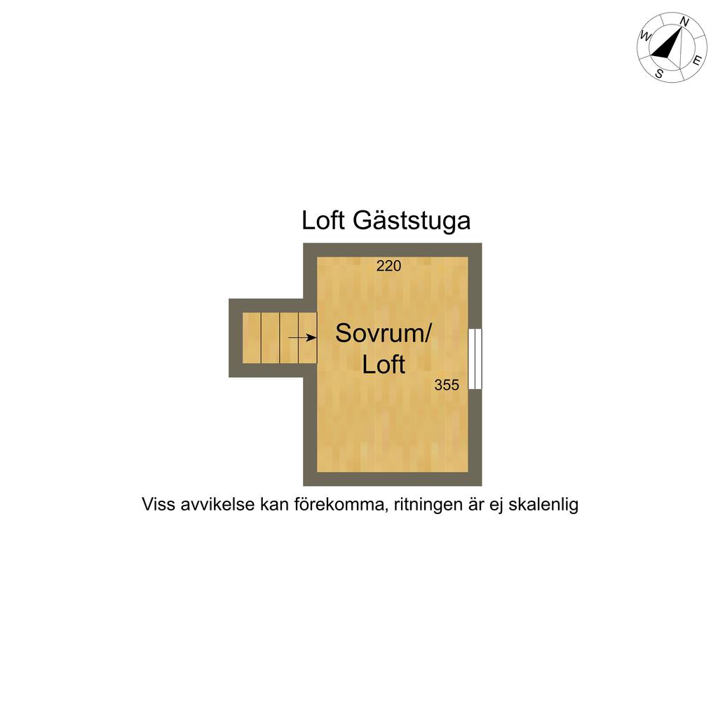 Planritning loft, gäststuga.