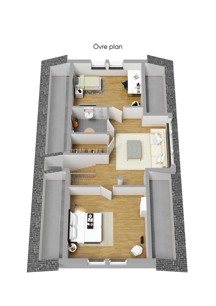 Planritning övre plan 3D