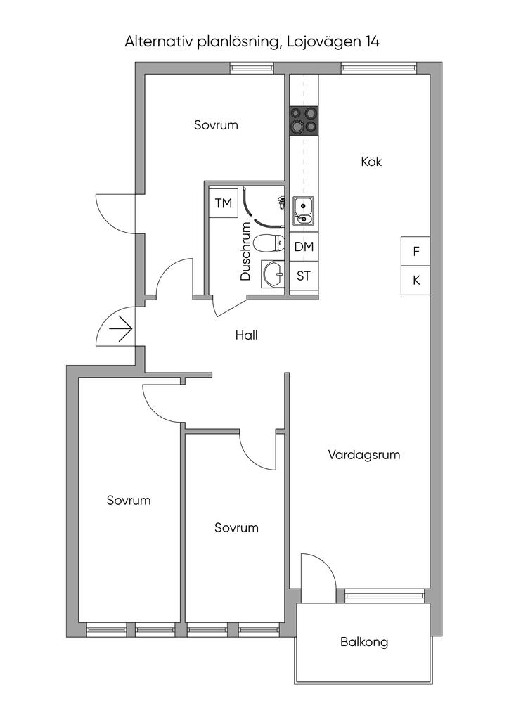 Alternativ Planskiss med ett extra sovrum 2D