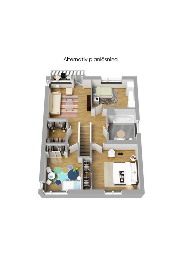 Alternativ planritning övre plan 3D