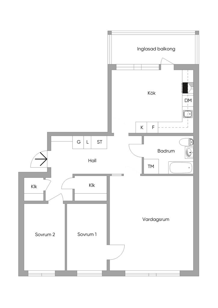 Nuvarande planlösning (3 ROK)