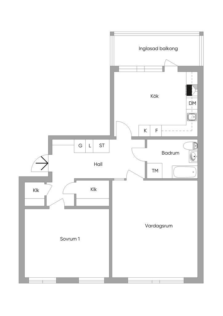 Alternativ planlösning (2 ROK)
