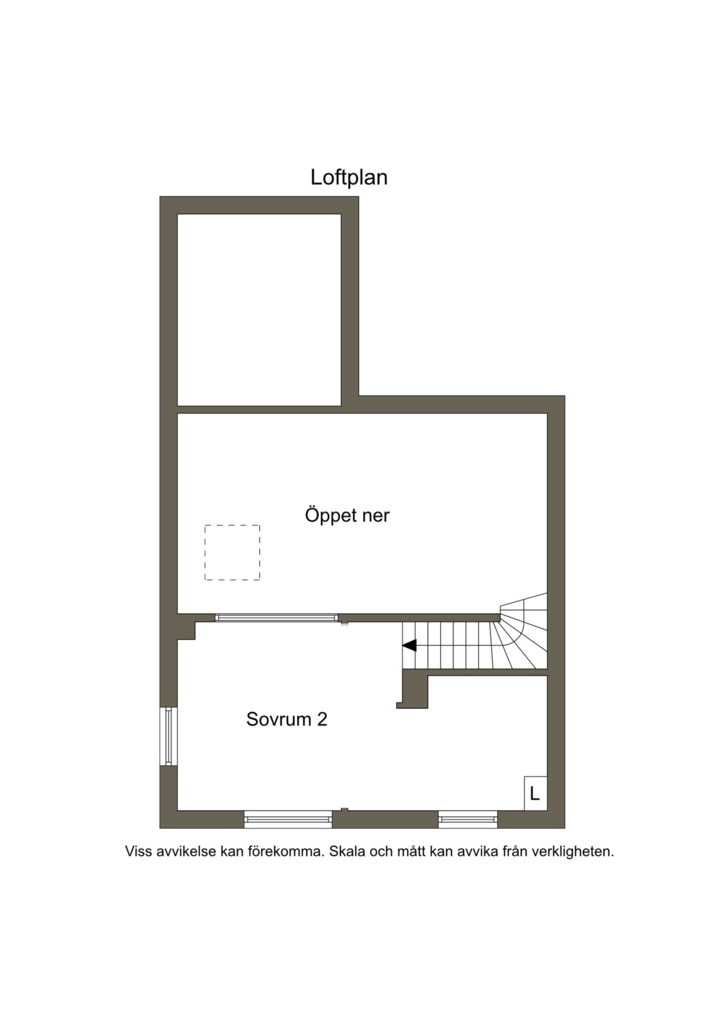 Övre plan med sovrum och anslutande klädkammare eller barnkammare.
