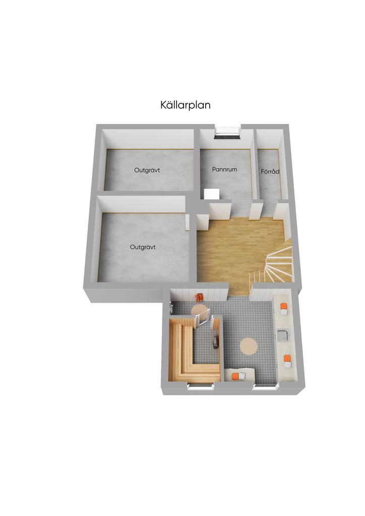 Planlösning källarplan 3D