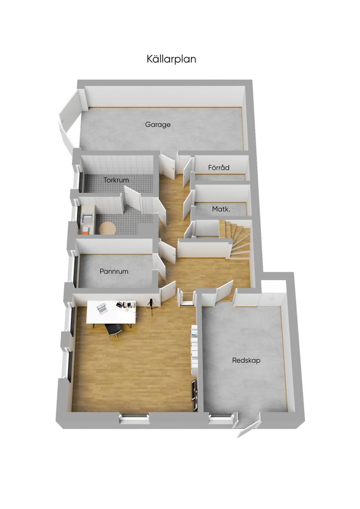 Planlösning källarplan 3D