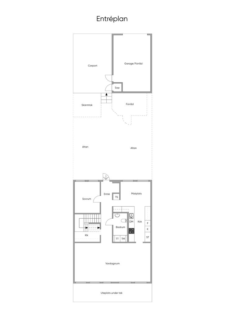 Planlösning entréplan och garage.