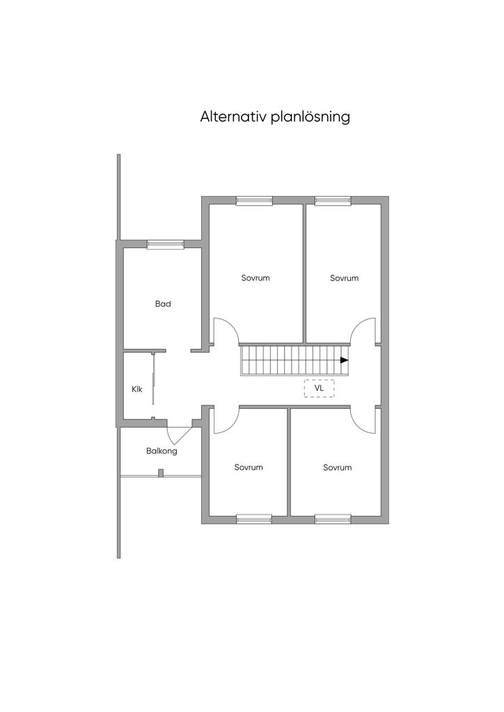 Alternativ planlösning övre plan - 4 sovrum