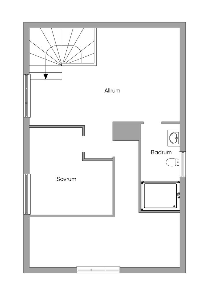 Alternativ planlösning övre plan Bostadshus, förslag 1