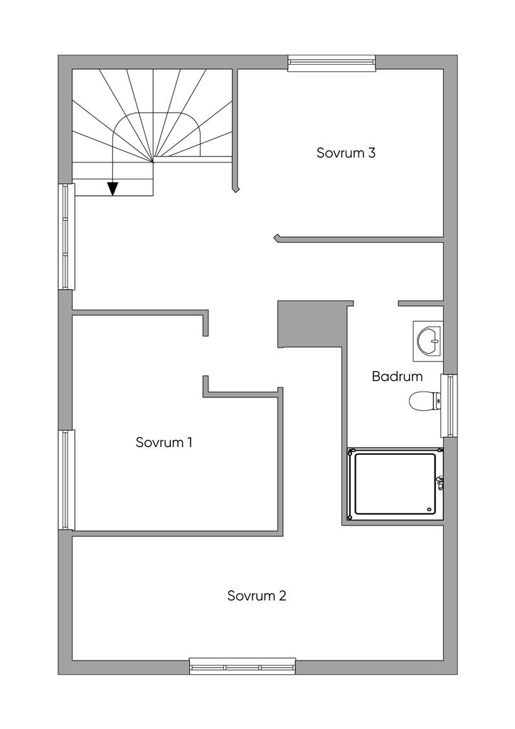 Alternativ planlösning övre plan Bostadshus, förslag 2