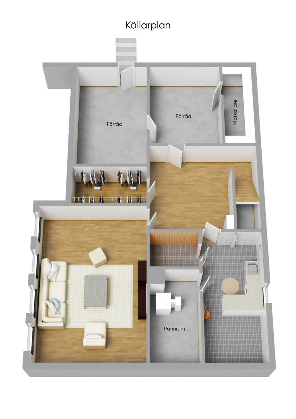 Planlösning källarplan 3D