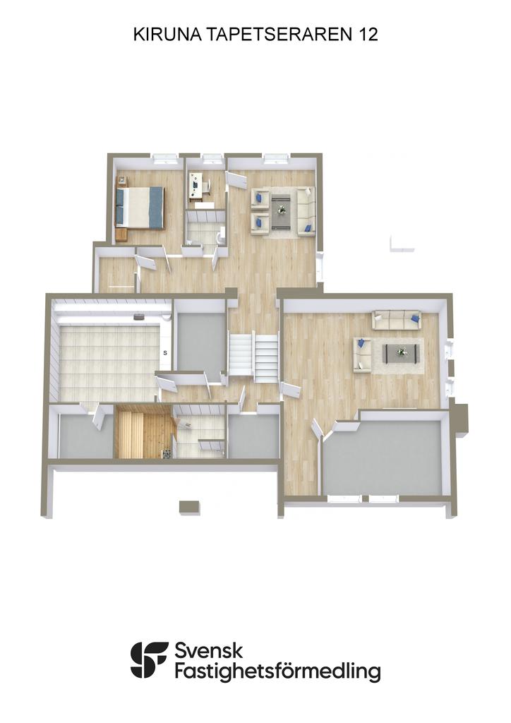 KIRUNA TAPETSERAREN 12 PLATÅGATAN 8B - 3D - RITNING Nedre plan-källarplan.