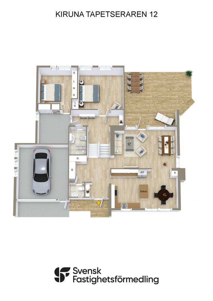 KIRUNA TAPETSERAREN 12 - PLATÅGATAN 8B 3D - Entréplan-övre plan