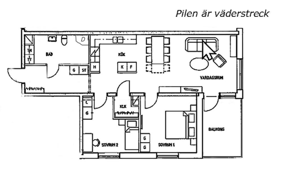 Planskiss - norrpil inritad