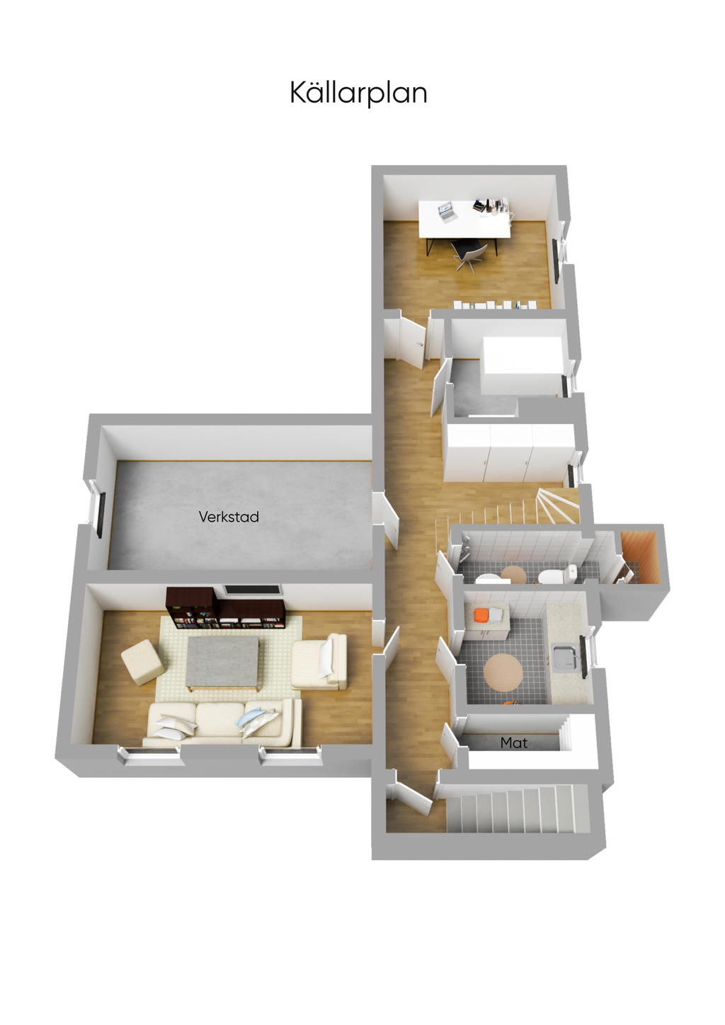 Planlösning källarplan 3D