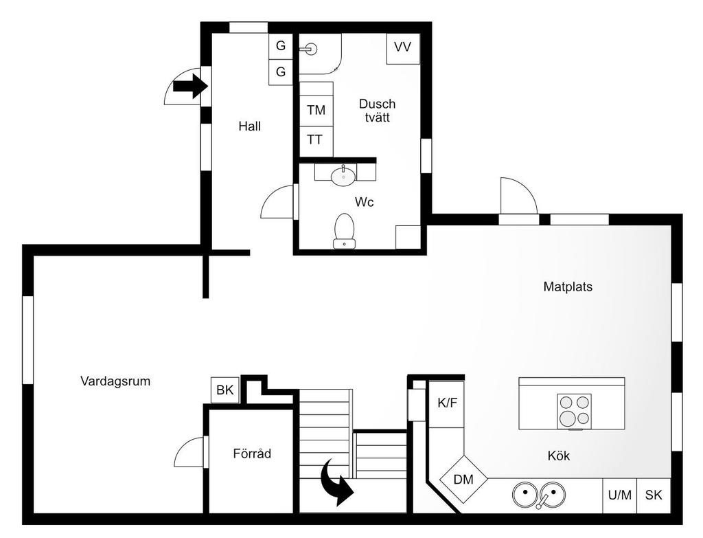 Planlösning, nedre plan