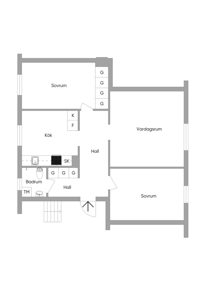 Nuvarande planlösning (nedre plan)