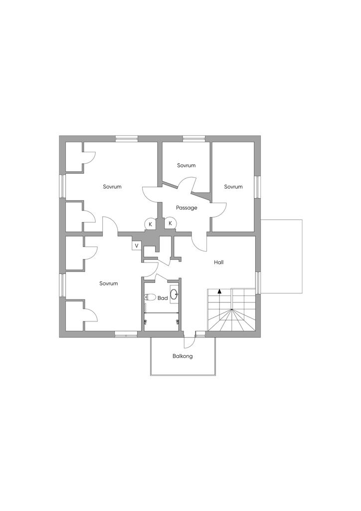 Exempel på att göra om övre plans planlösning för att få separat ingång till alla rum.