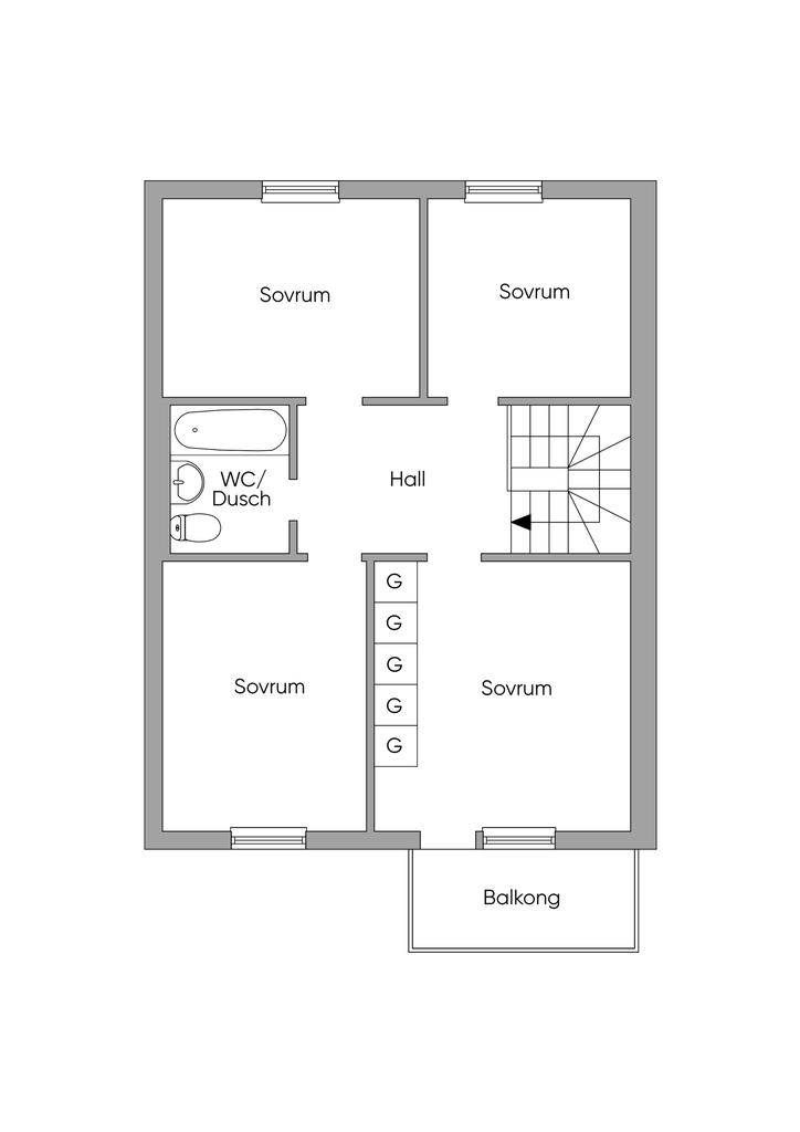Planlösning ovanvåning 2D