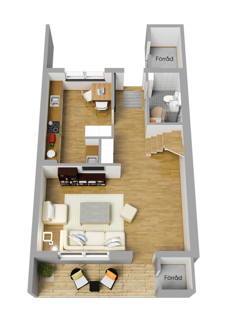 Planlösning enrtréplan 3D