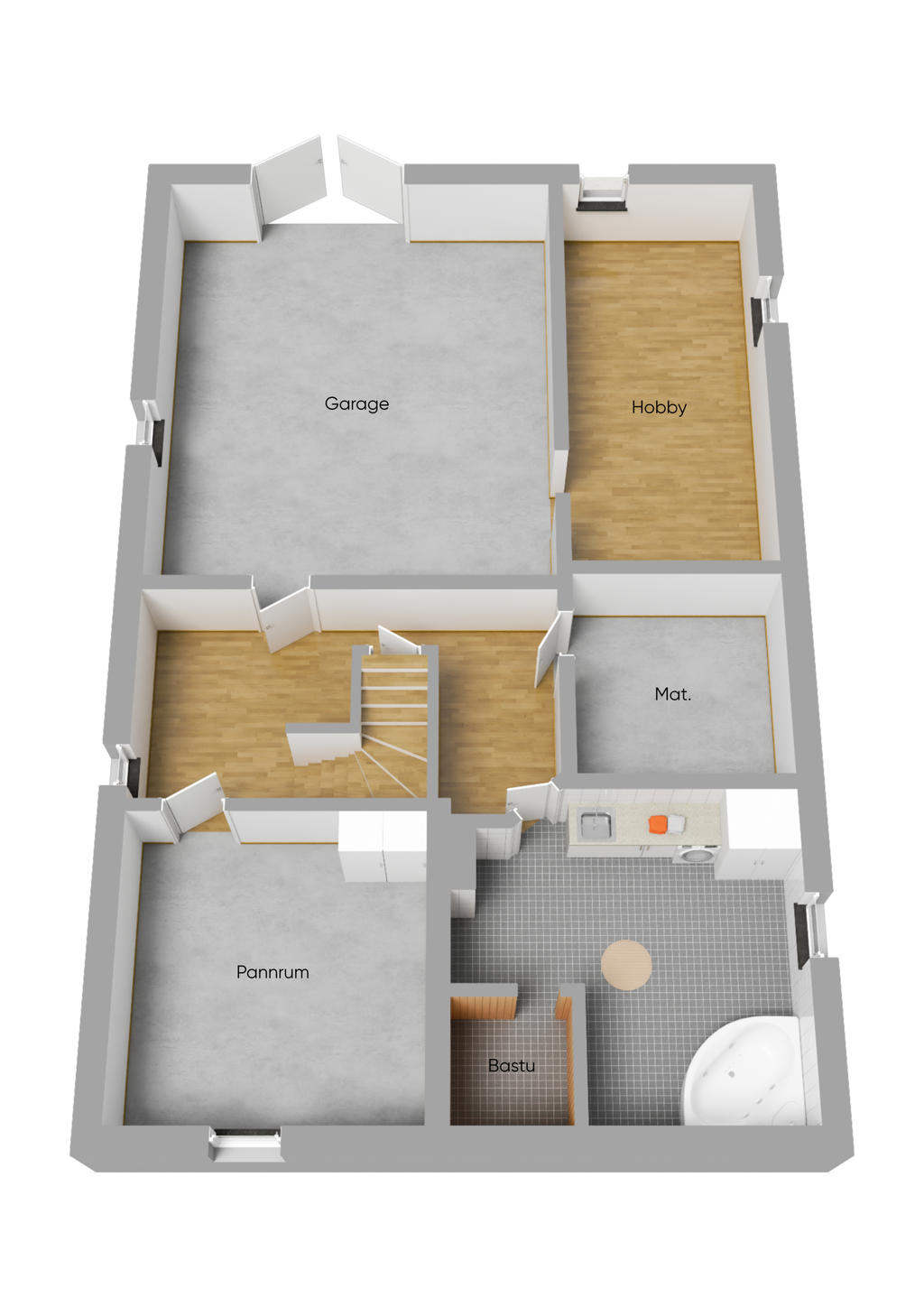 Planlösning källarplan 3D