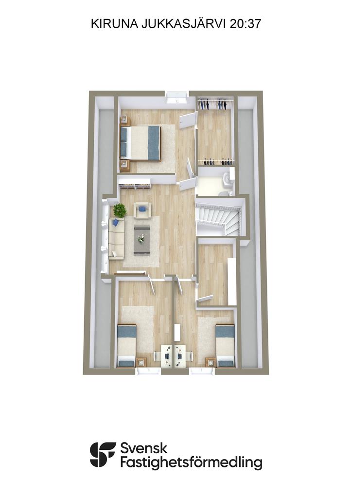 Möblerad planlösning övre plan