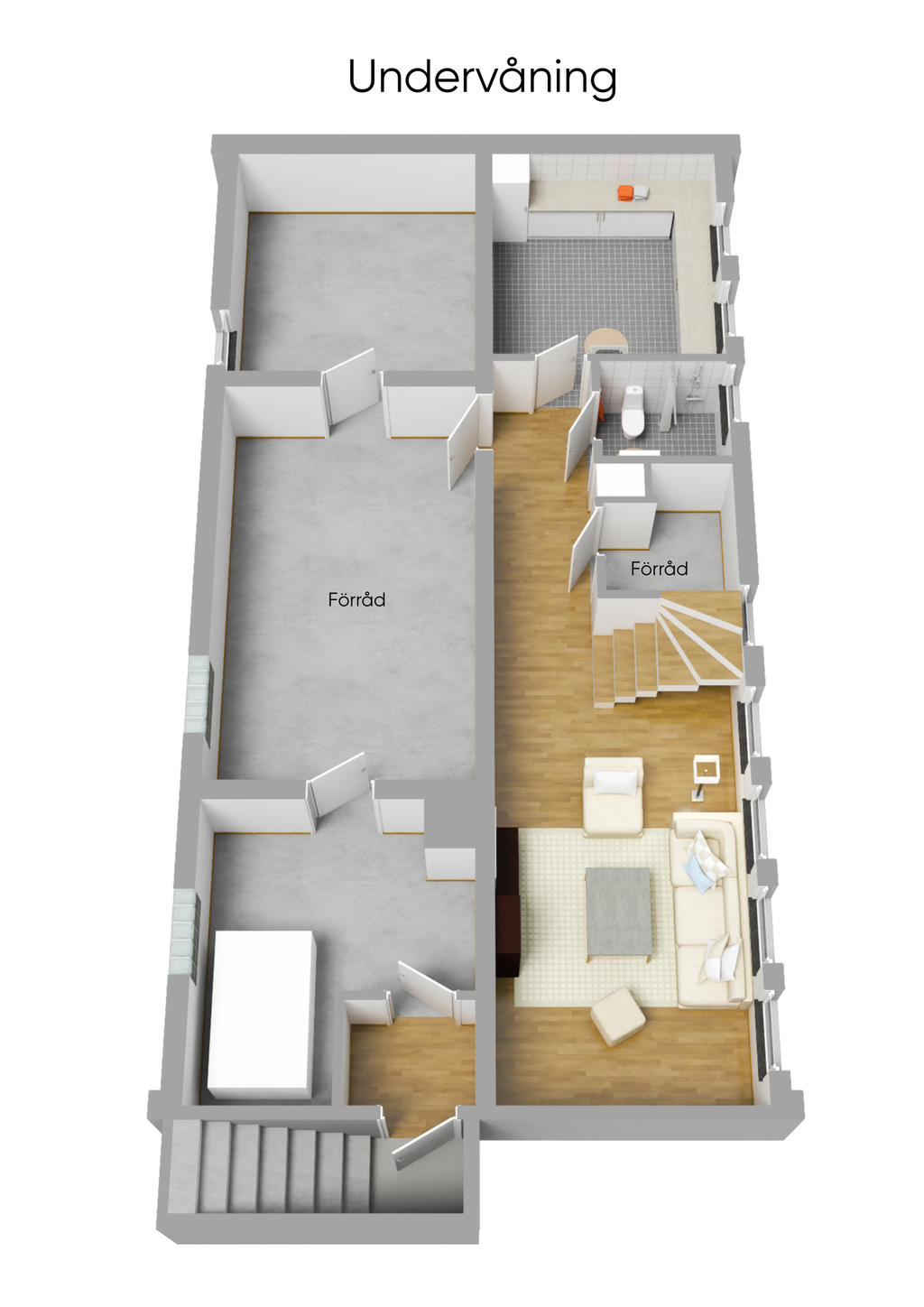 Planlösning källarplan 3D