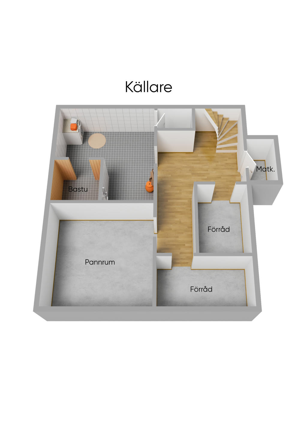 Planlösning källarplan 3D