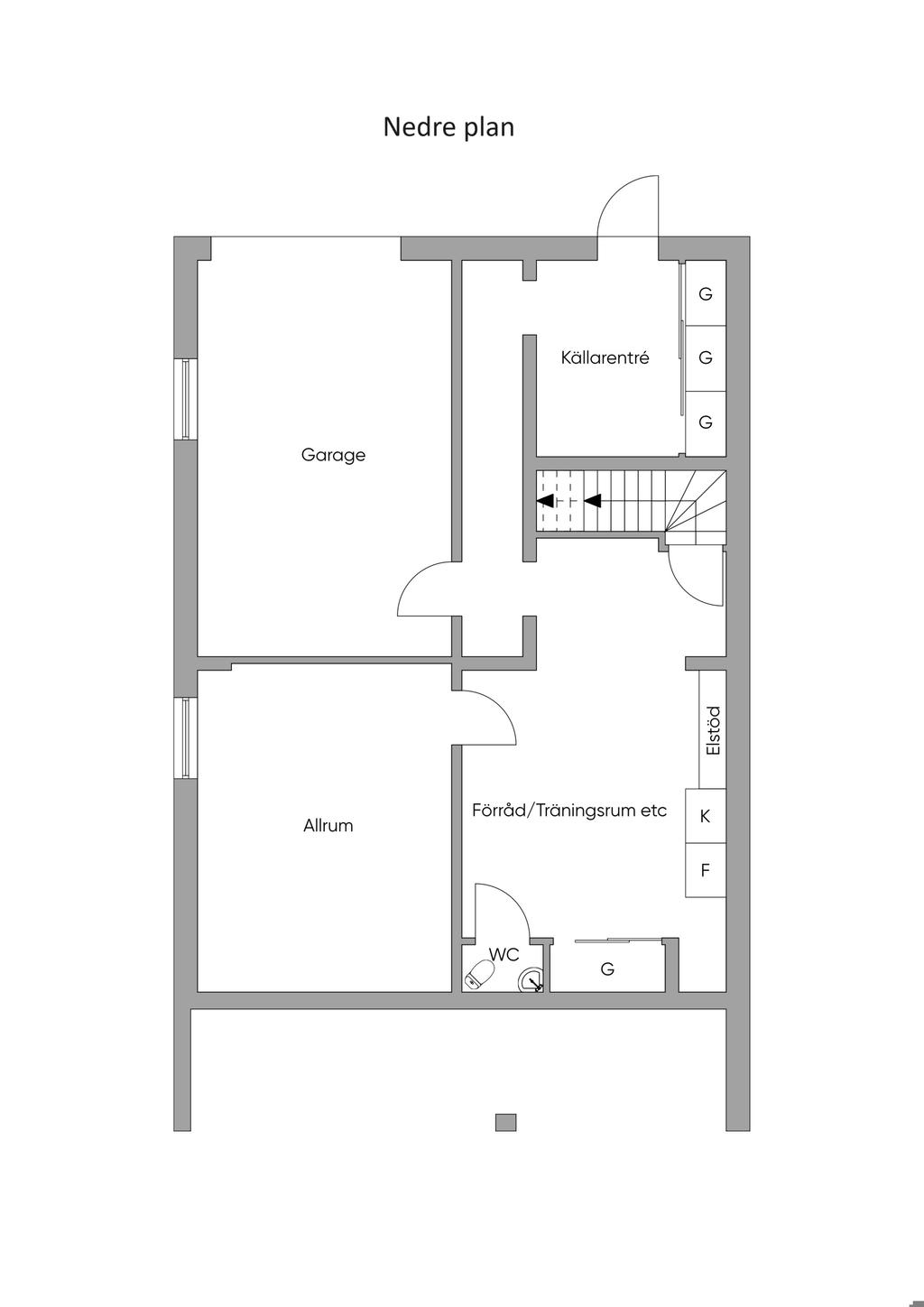Planlösning nedre plan.
