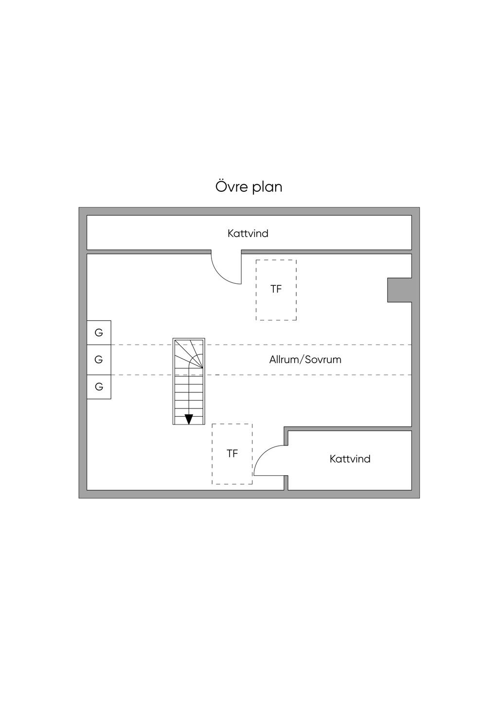 Planritning - Övre plan/ inredd vind
