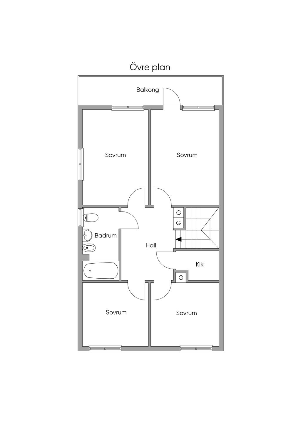 Planlösning på övre plan