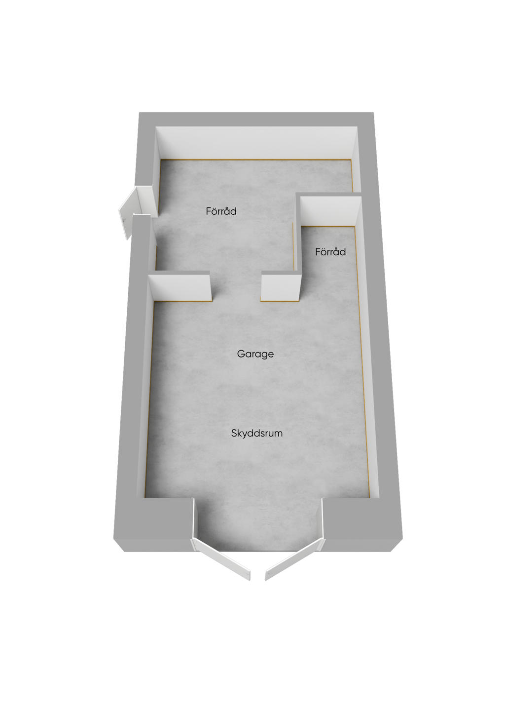 Planritning garage 3D omöblerad