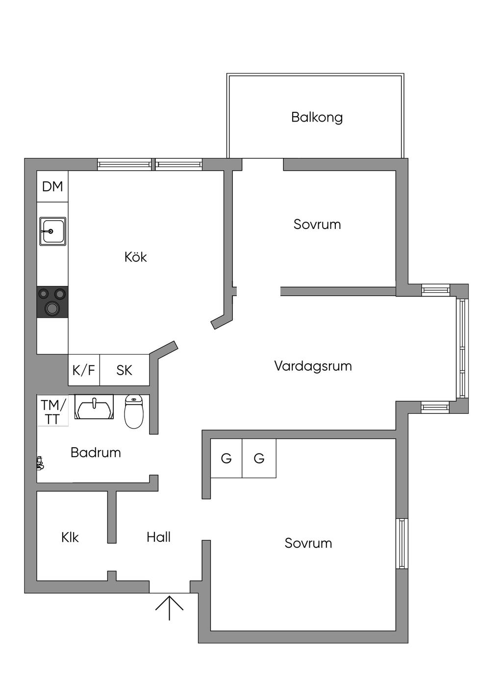 Alternativ planlösning på 3 rok