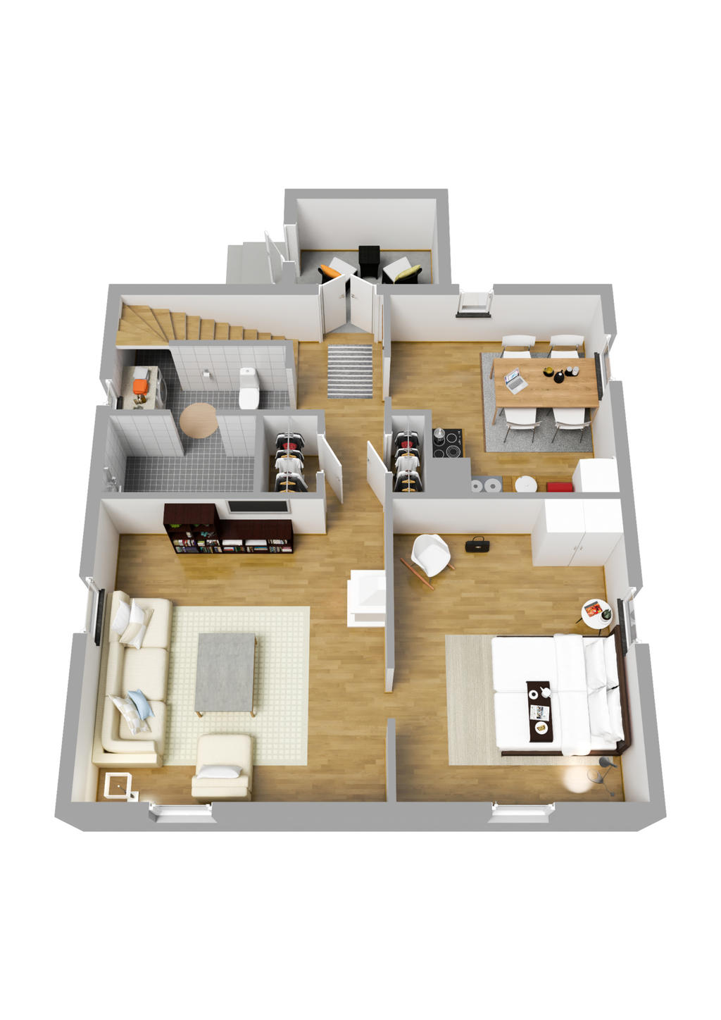 Planlösning, nedre plan 3D