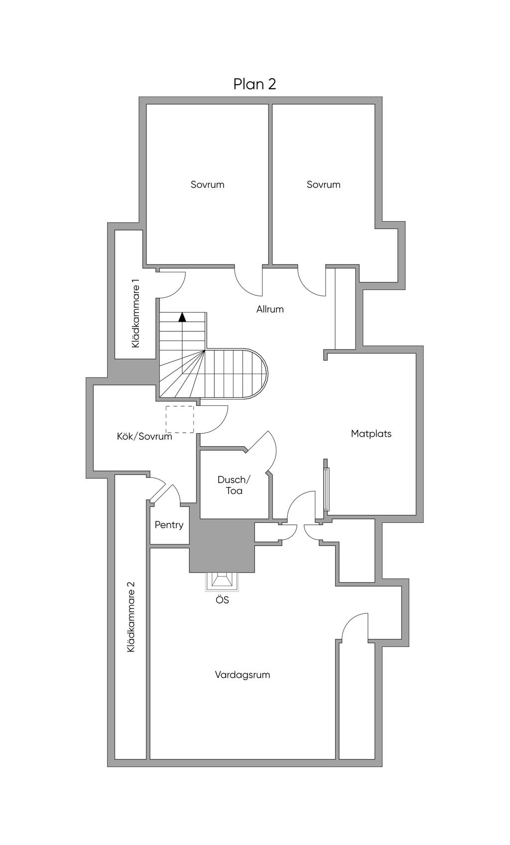 Planlösning 2-d, övre plan