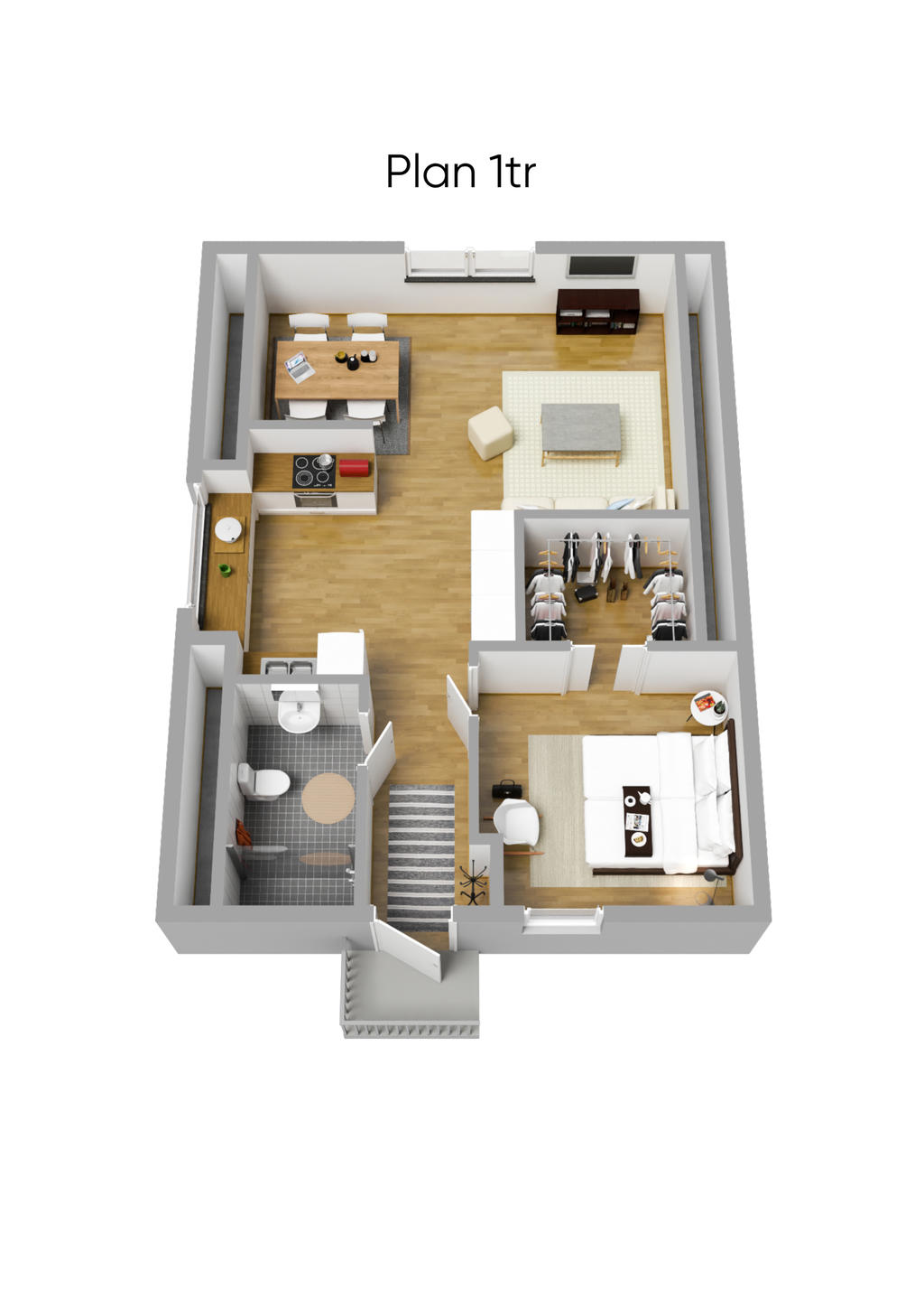 Planlösning lägenhet över garage 3D