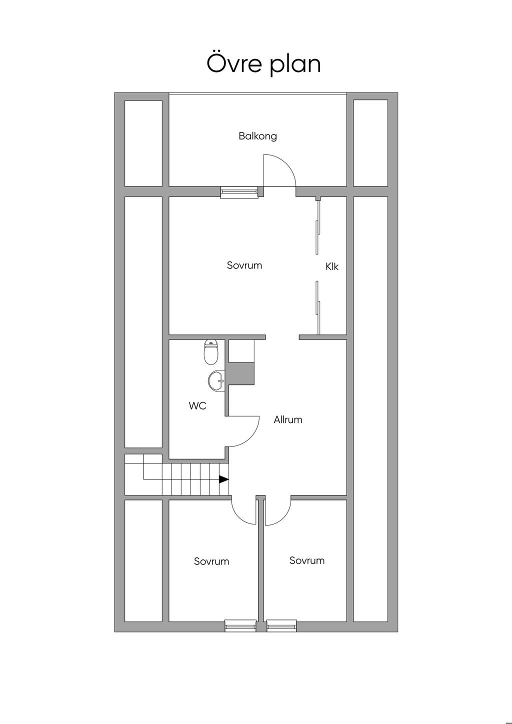 Planlösning bostadshus övre plan