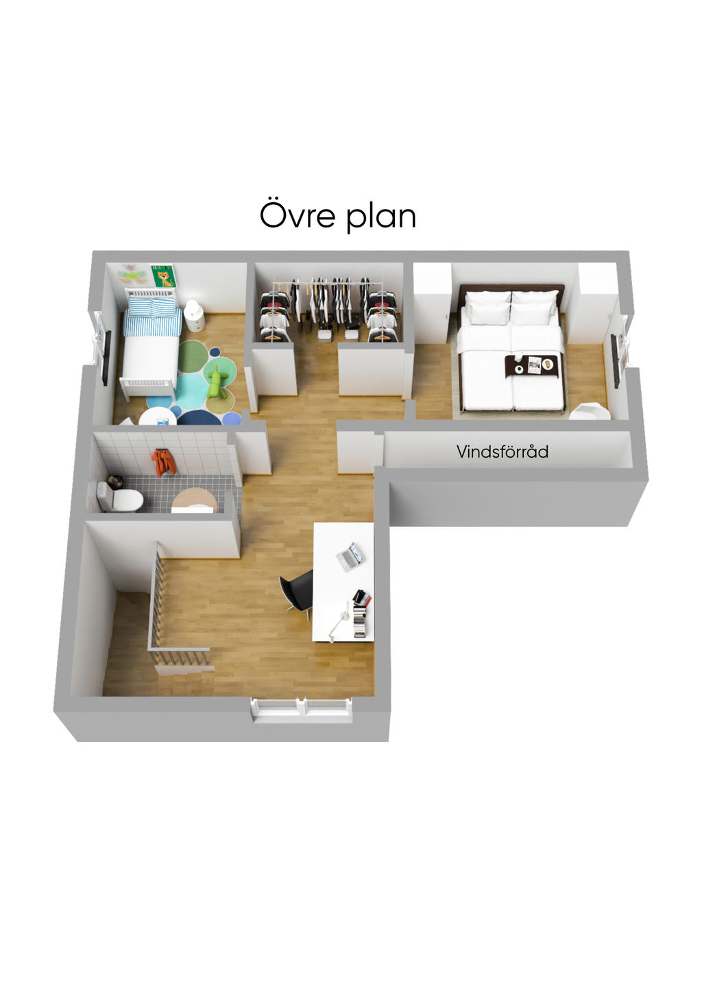 Planlösning övre plan 3D